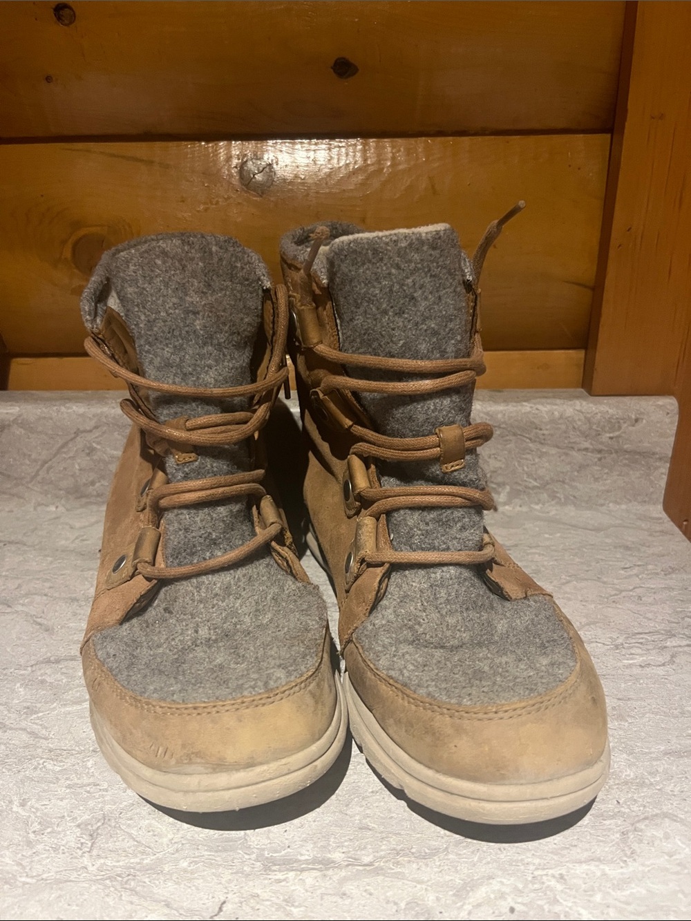 Sorel Boots in Gray and Tan